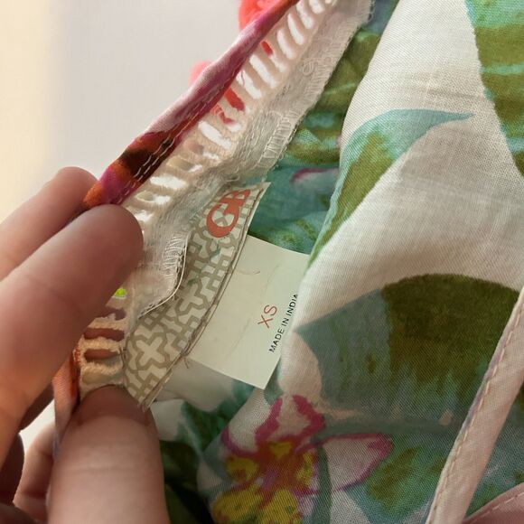 Gianni Bini Maxi Tiered Dress Tropical Floral Vacation Pom Pom Strappy - Size XS - Picture 8 of 10